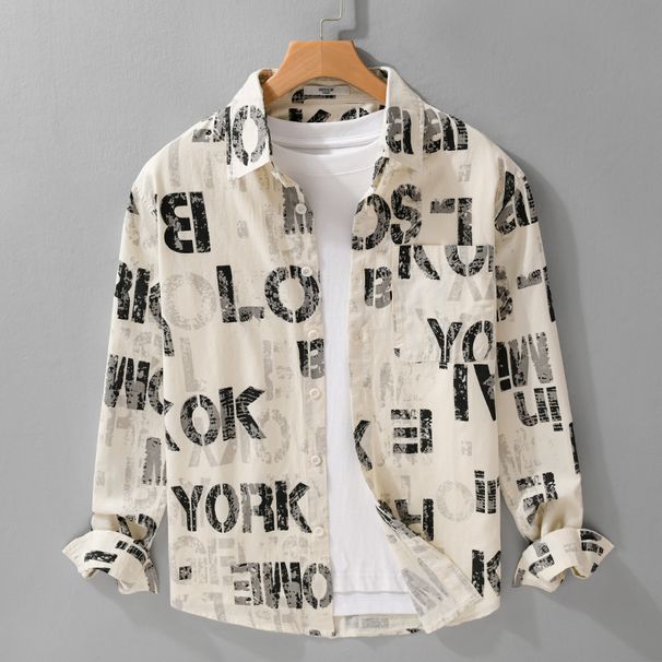 Spring And Autumn Men's Printed Simple Long Sleeve Shirt Trendy Casual Loose Fashion Versatile Shirt_viptrois.com