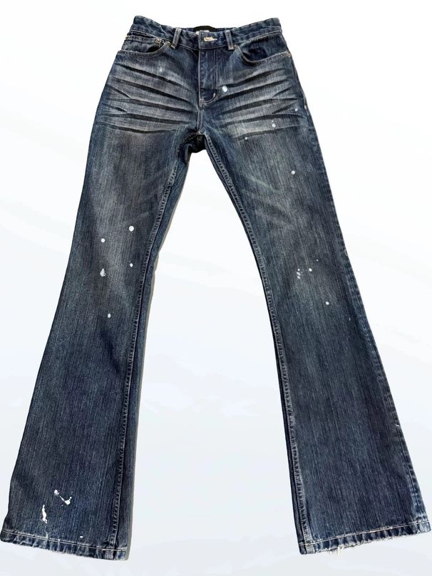 Cleanfit Style Heavy Bootcut Washed Distressed Cat-ear Denim Jeans, Slim Fit Vintage Long Pants For Men_viptrois.com