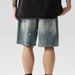 Men's Clothing Men's Summer Denim Shorts Style Trendy High Street Heavyweight Distressed Ripped Drawstring Loose Fitting Casual Five Quarter Length_viptrois.com