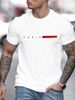 Men's Summer Casual Fashion Short Sleeve T Shirt, American Simple Paris/BOSTON Striped Print Crew Neck T Shirt_viptrois.com