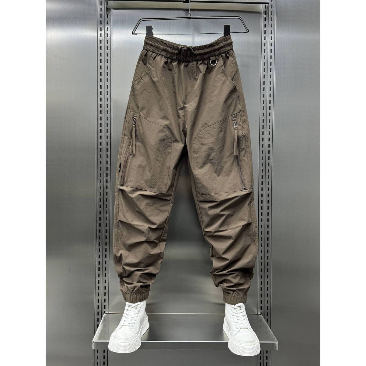 Men's Clothing Men's Quick Drying Solid Color Cargo Pants Summer Stylish Multi Pocket Outdoor Loose Drawstring Jogger Casual Pants_viptrois.com