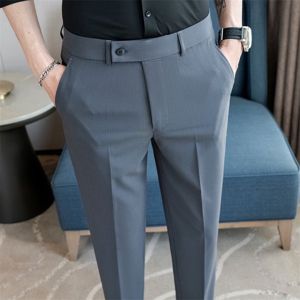 Men's Slim-Fit Chino Pants, Lightweight, Dusty Blue, Business Casual, Straight-Leg, Polyester Blend, Wrinkle-Resistant, Summer Office Wear_viptrois.com