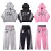 Men's Clothing Streetwear Hoodie & Jogger Set – Oversized Printed Tracksuit With Double Waistband, Drop Shoulder & Stripe Accents (Polyester-Spandex)_viptrois.com