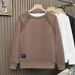 Men's Casual Long Sleeve Crewneck Sweatshirt - Relaxed Fit Plain Color Pullover Top For Spring & Fall (Brown/Black/White)_viptrois.com
