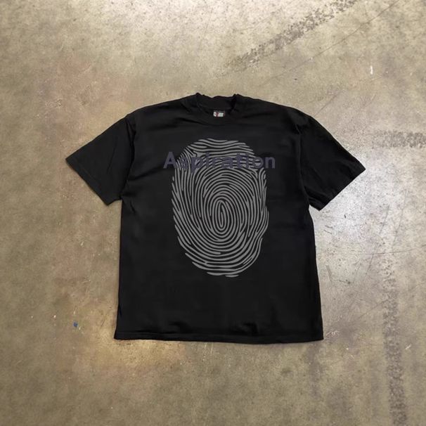 250g Heavyweight Cotton American Style Oversized T-Shirt Short Sleeved Loose Fit Fingerprint Print for Couples Men Women White Black_viptrois.com