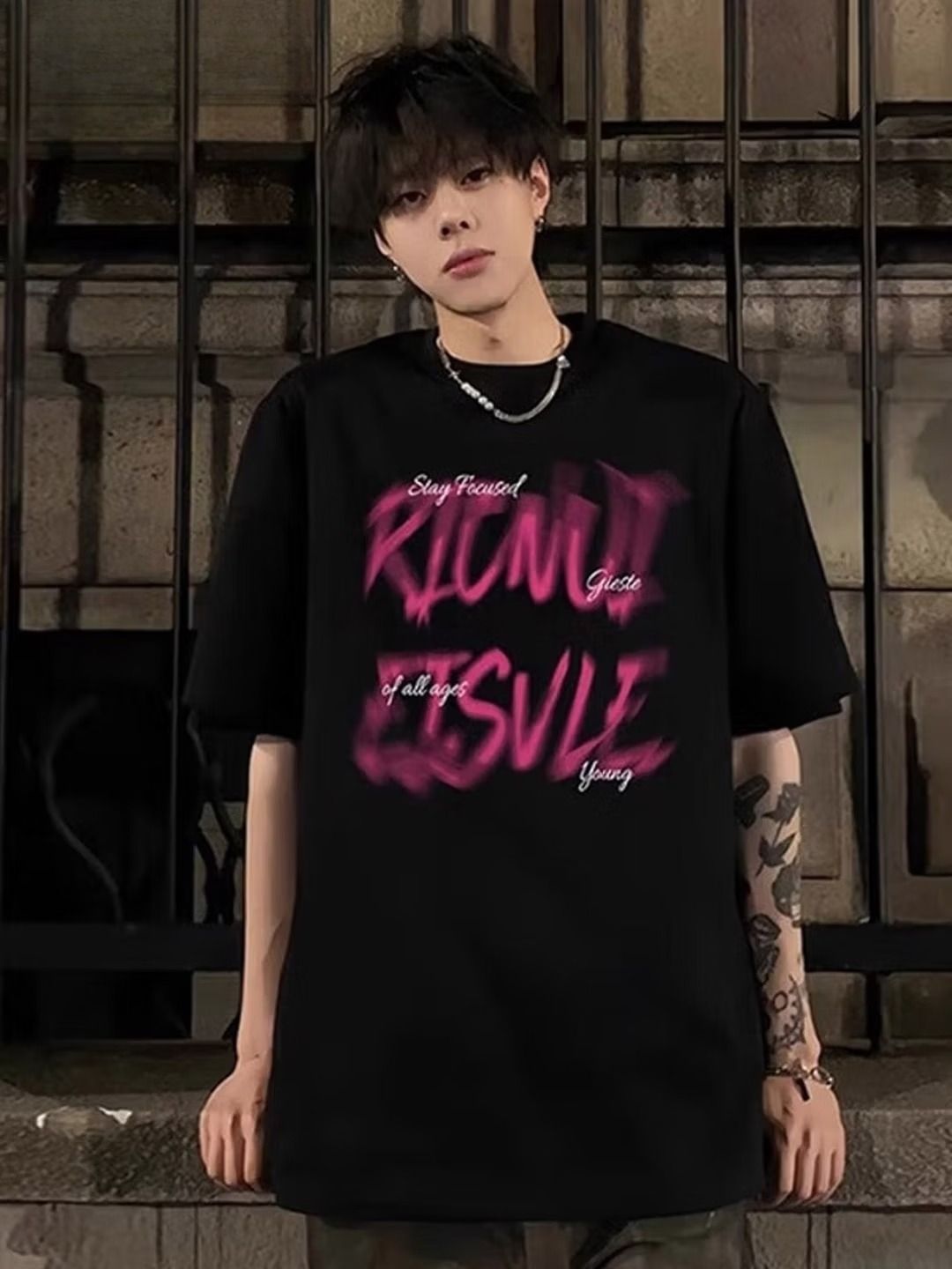 Short-sleeved T-shirt Men's Summer Heavy Cotton American Ruffian Handsome High Street Boys Half-sleeved Trendy Versatile Loose Bottomingshirt,black_viptrois.com