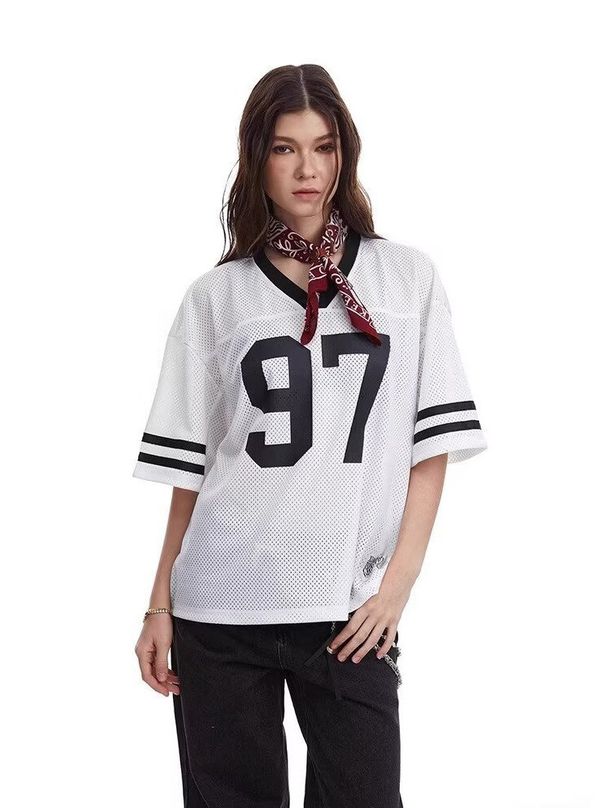 Men's Clothing Retro Mesh Sports Short Sleeved T Shirt For Men And Women In Summer Breathable And Quick Drying Trendy High Street Loose Jersey Tops_viptrois.com