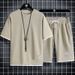 Men's Clothing Waffle Sports Casual Suits For Men Spot Two Piece Short Sleeved Shorts_viptrois.com