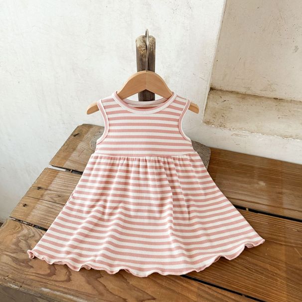 Soft & Breathable Cotton Baby Girl Summer Dress With Polka Dots & Stripes - Comfortable Loose Fit Sleeveless Sundress For Toddlers (1-3 Years)_viptrois.com