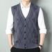 Men's Knitted Wool Blend Sleeveless Vest Sweater - Thickened V-Neck Open Front Cardigan For Autumn Winter_viptrois.com