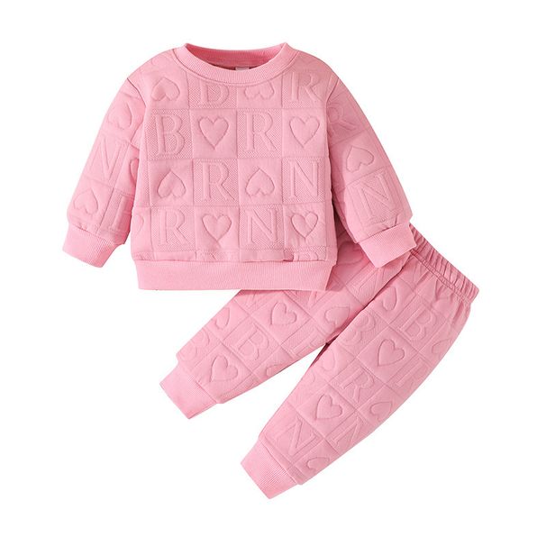 225 New Spring And Autumn Cross Border Baby Girl Round Neck Long Sleeve Top + Letter Printed Pants Two Piece Set In Stock_viptrois.com