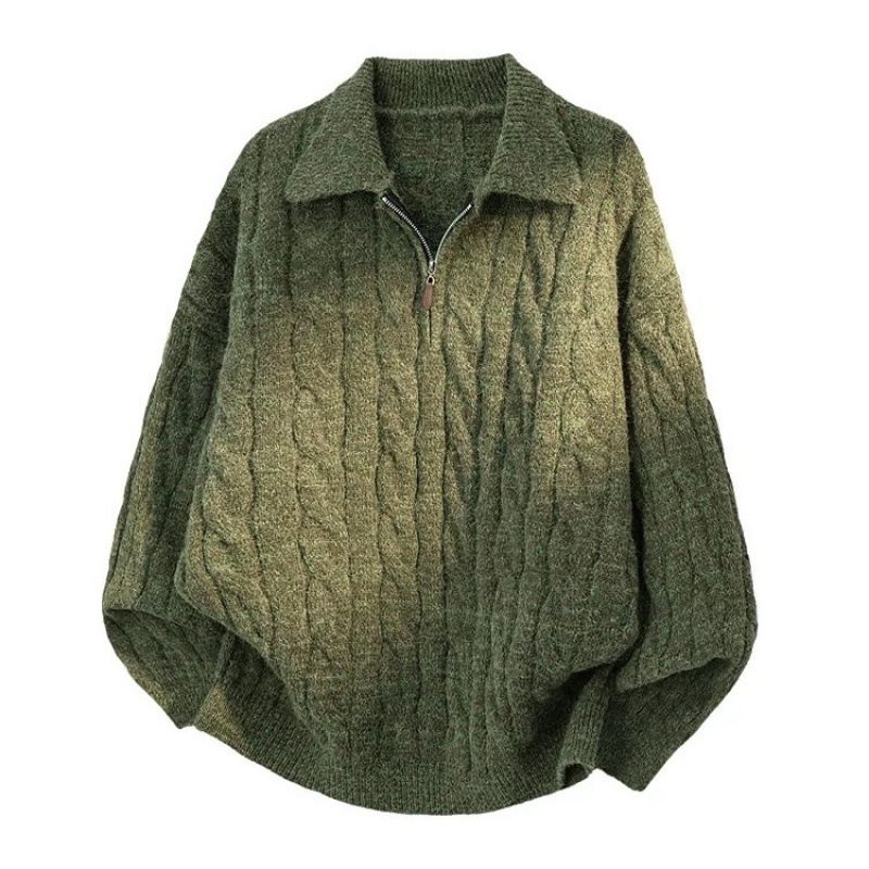 Autumn And Winter New Lapel Half Zip Fried Dough Twists Sweater Loose Outer Sweater Men_viptrois.com