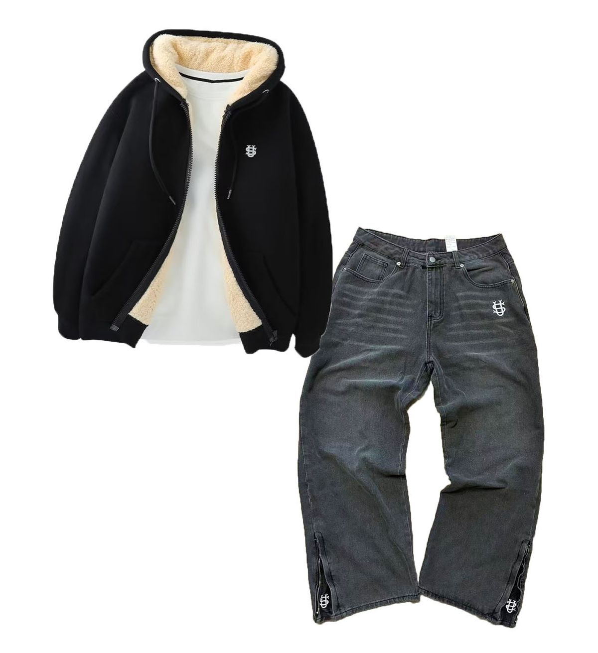 Men's Clothing Autumn And Winter Men's Letter Embroidery Hot Stamping Lambskin Jacket Jeans Suit_viptrois.com