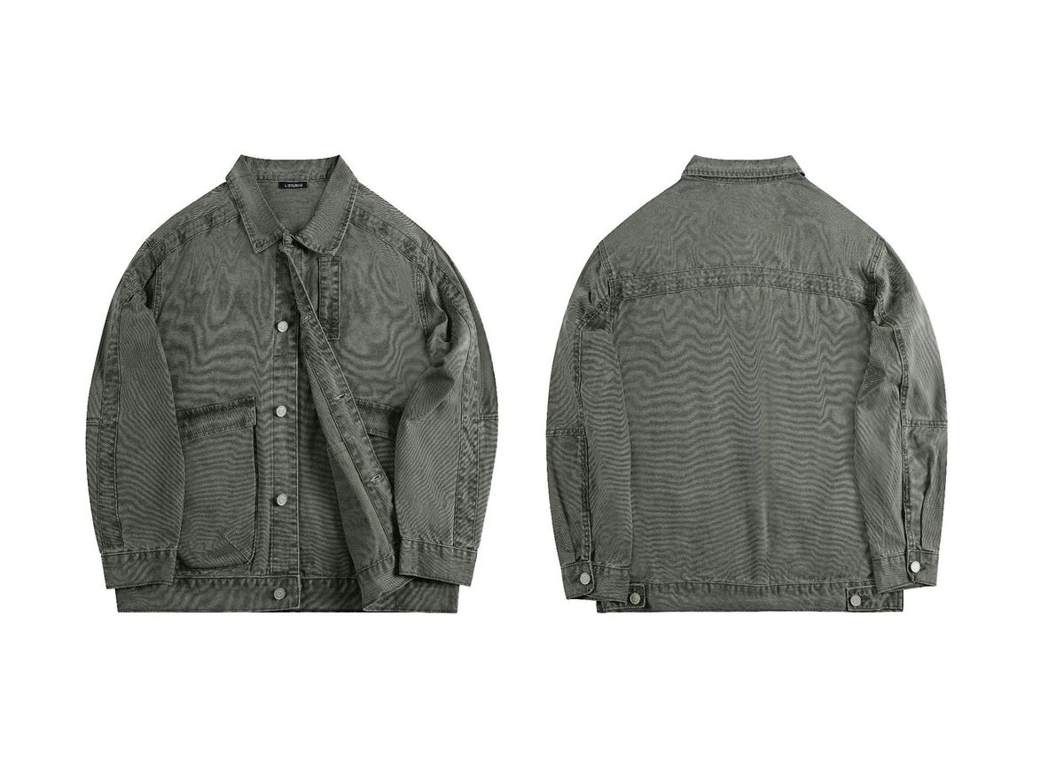 Vintage Workwear Jacket For Men - American High Street Style Loose Fit Casual Outerwear In Army Green_viptrois.com