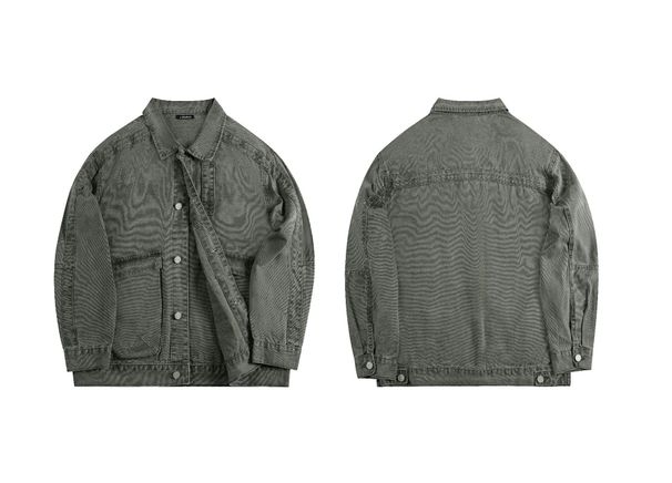 Vintage Workwear Jacket For Men - American High Street Style Loose Fit Casual Outerwear In Army Green_viptrois.com