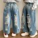 Letter Hole Jeans 0895 Blue Princess New Children's Miscellaneous European And American Jeans_viptrois.com