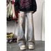High Vibe American Street Washed Embroidered Hand-Painted Dyed Jeans Men's Wasteland Style Micro Flared Pants_viptrois.com