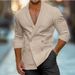 Spring And Autumn Men's Suit Double Breasted Casual Cotton And Linen Fashion Shirt Long Sleeved Cardigan Solid Color Jacket_viptrois.com