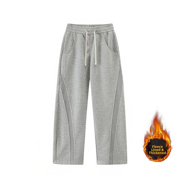 Men's American Style Heavyweight Deconstructed Curved Blade Sweatpants Winter Retro Solid Color Loose Wide Leg Casual Sports Pants_viptrois.com