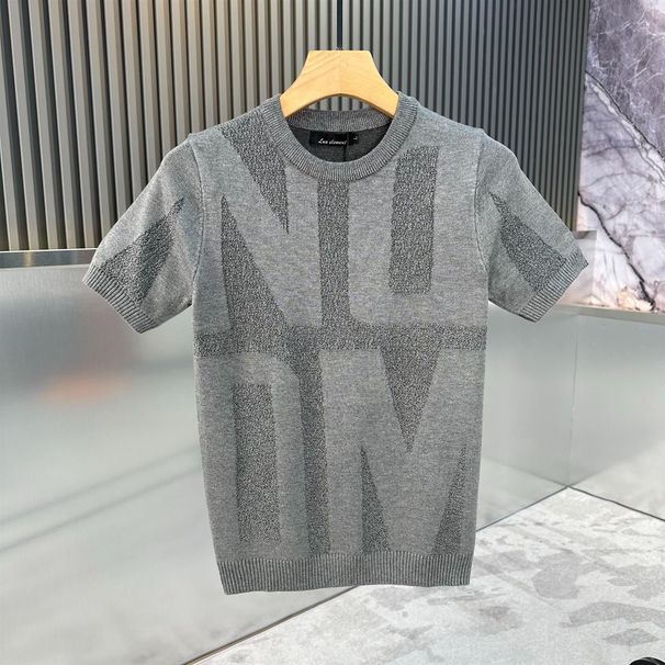 Knitted Short-sleeved Men's Autumn Trend Ruffian Handsome Jacquard Half-sleeved Sweater 2025 New Men's Trendy Brand Bottoming T-shirt_viptrois.com