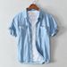 Men's Clothing White Simple Short Sleeved Shirt Casual Youth Denim Shirt Jacket_viptrois.com