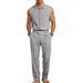 Men's Summer Trendy Linen Cotton Two Piece Set Sleeveless Shirt And Trousers Casual Breathable Cross Border European American_viptrois.com