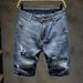 T Multi Pocket Workwear Denim Shorts Trendy Brand Loose Straight Leg Five Quarter Men's Summer Thin Cut Ripped Pants_viptrois.com