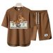 Men's Clothing 2024 Waffle Casual Summer Suit Men's Loose Teen Short sleeved T shirt Shorts Handsome Two piece Suit_viptrois.com
