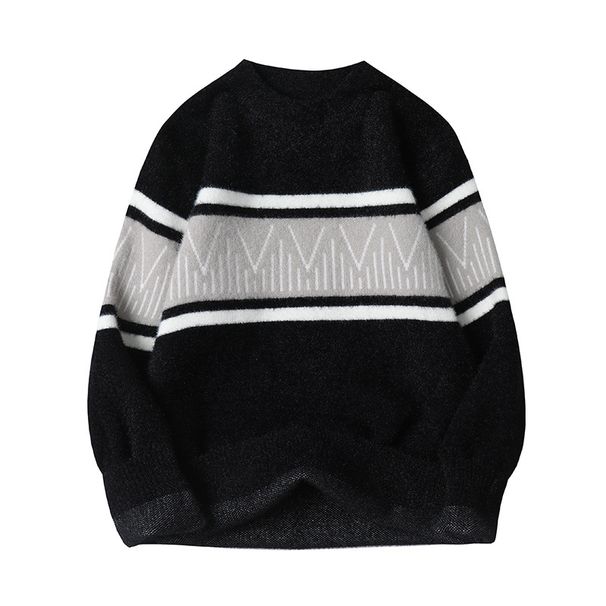 Men's Plush Rabbit Hair Sweater | Oversized Soft Knit Pullover | Winter Warm Mohair-like Texture (White, Black, Dark Grey, Light Grey)_viptrois.com