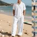Men's Loose Fit Linen Trousers American Style Casual Beachwear Plus Size Summer Autumn Collared Sports Suit Breathable_viptrois.com