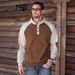 Men's Jacket Raglan Sleeve Casual Stand Collar Loose Corduroy Colorblock Sweatshirt_viptrois.com