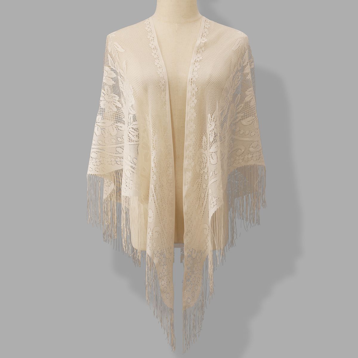 Breathable Lace Triangle Scarf - Floral Polyester Shawl With Tassels (European & American Style, Women's Fashion Accessory)_viptrois.com