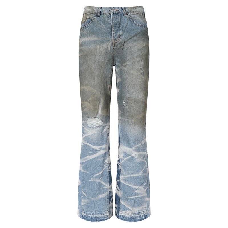 Men's Clothing European And American Style Gallerrry New Retro Distressed Flared Overalls Jeans_viptrois.com