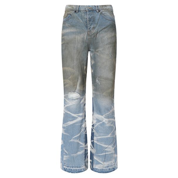 Men's Clothing European And American Style Gallerrry New Retro Distressed Flared Overalls Jeans_viptrois.com