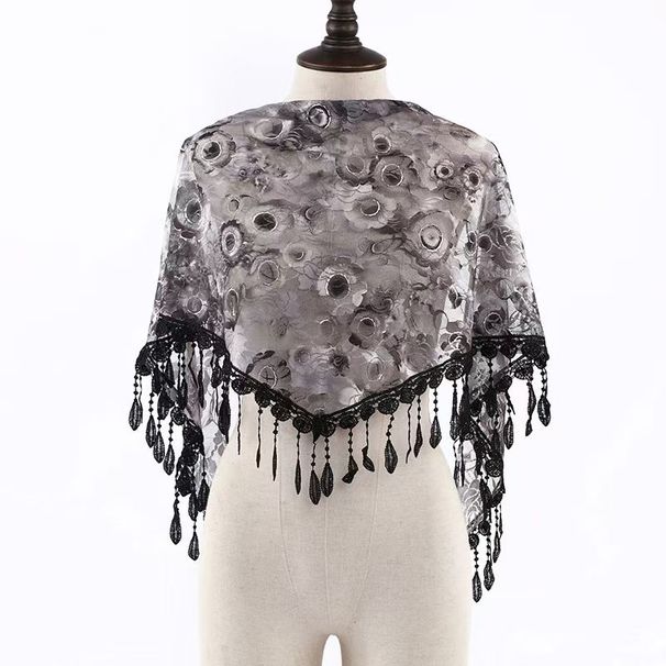 Autumn New Floral Lace Korean Style Classic Breathable Hollow Women's Triangle Scarf Decorative Veil_viptrois.com
