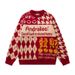 Unisex Hip-Hop Fleece Sweater – Oversized Couple Matching Pullover With Bold Letter Print, Soft Acrylic Blend (Red, S-XXXL)_viptrois.com