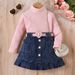 Baby Clothing Children's Clothes Girls Solid Color Vest Long Sleeve Shirt Denim Open Bag Pleats Skirt Suit_viptrois.com