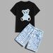 Cross-Border Foreign Trade Men's 3D Printed Bear Short Sleeve T-Shirt Set Sports Plus Size Top Casual Loose Summer Style_viptrois.com