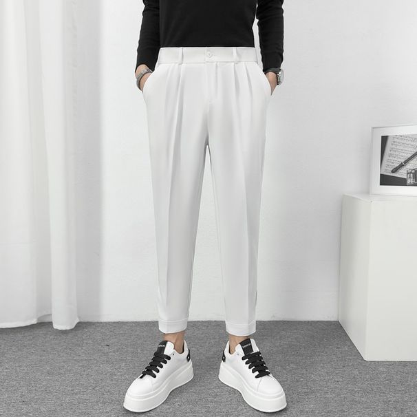 Men's Velcro Jogger Casual Pants Autumn Winter High End Fleece Lined Nine Point Dress Pants_viptrois.com