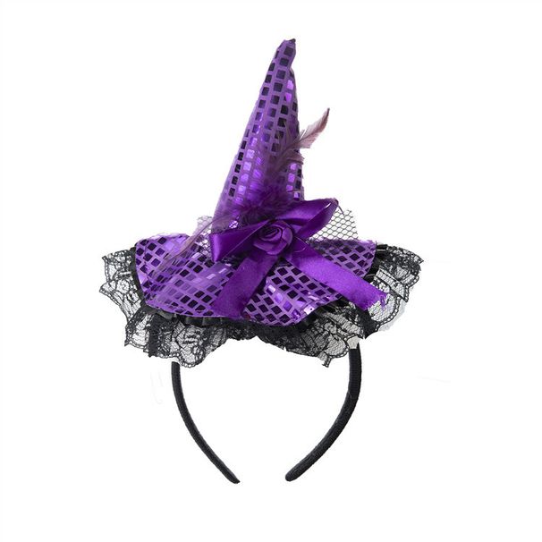 Unisex Halloween witch headband costume party funny party lace sequined hat_viptrois.com