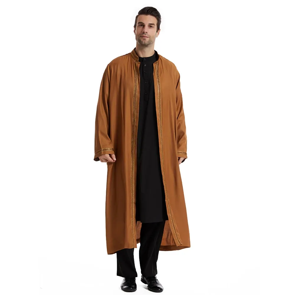 Muslim Islamic Clothing Men Jubba Thobe Kimono Long Robe Saudi Musulman Wear Open Abaya Caftan Islam Dubai Arab Eid_viptrois.com