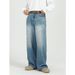 Men's Outfit Is Baggy With Blue Straight Leg Wide-leg Jeans_viptrois.com