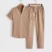Men's Clothing Men's Casual Sports Suit Short Sleeve Long Pants Solid Color Men_viptrois.com