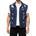 Men's Denim Collared Jacket Style High Street Trendy Ripped Solid Color Short Sleeved Versatile Jacket_viptrois.com