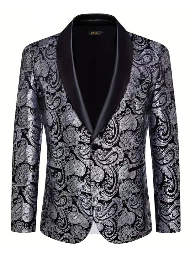 Men's Slim Fit Jacquard Suit Jacket Trendy Style Single Button Banquet Wedding Emcee Attire_viptrois.com