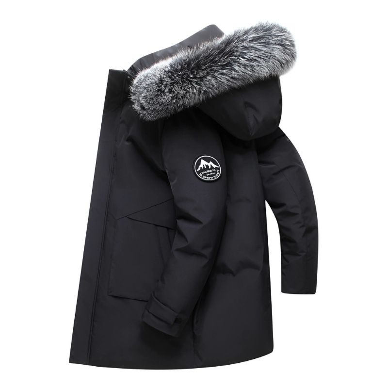 Down Jacket Men's Mid-length 2024new Hooded Large Fur Collar Fashionable Winter Thickened Men's Jacket Trendy Men_viptrois.com