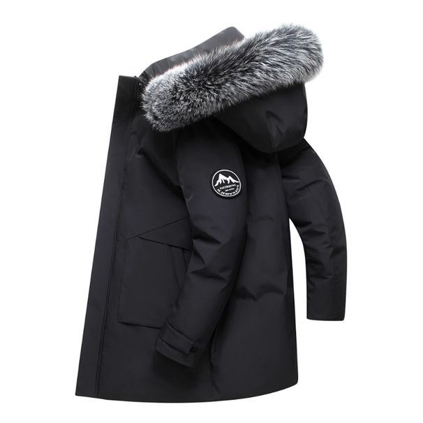 Down Jacket Men's Mid-length 2024new Hooded Large Fur Collar Fashionable Winter Thickened Men's Jacket Trendy Men_viptrois.com