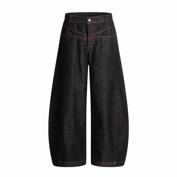 Design Sense Silhouette Scimitar Jeans Deconstructed Split Stitching Topstitching Wide Leg Loose Long Pants Men's High_viptrois.com