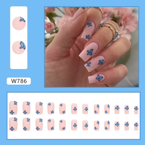 Mid-length Blue Fairy Style Niche Butterfly Manicure Elf On Fingertip European And American Square Ins Style Wear Nail Batch_viptrois.com