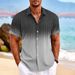 Men's Digital 3D Printed Short-Sleeved Shirt Color-Block Striped Lapel Casual Style Summer Fashion_viptrois.com